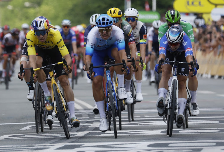 Team Bikeexchange-Jayco's Dylan Groenewegen crosses the line to win stage 3 of the Tour de France in Denmark, July 3 2022. Picture: GONZALO FUENTES/REUTERS