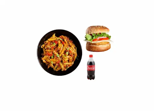 Chicken Tandoor Pasta (Red Sauce) & Chicken Burger Combo