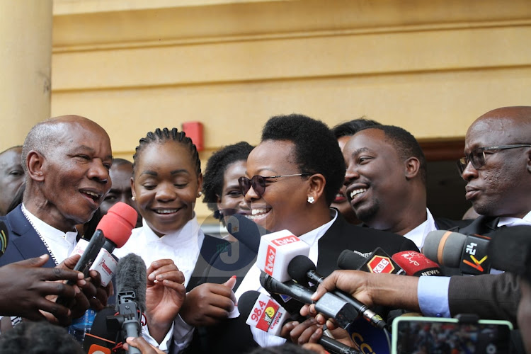 Senior counsel Fred Ngatia with UDA secretary general Veronica Maina after Supreme Court upheld the election of William Ruto as the President of Kenya on Monday, September 5,2022.