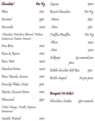 Chocoholic menu 