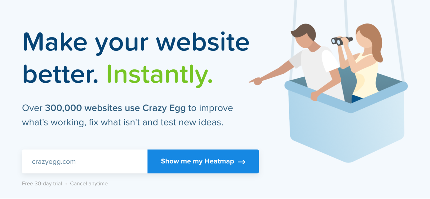 landing-page-essentials-crazy-egg nutzt starke Call-to-Actions