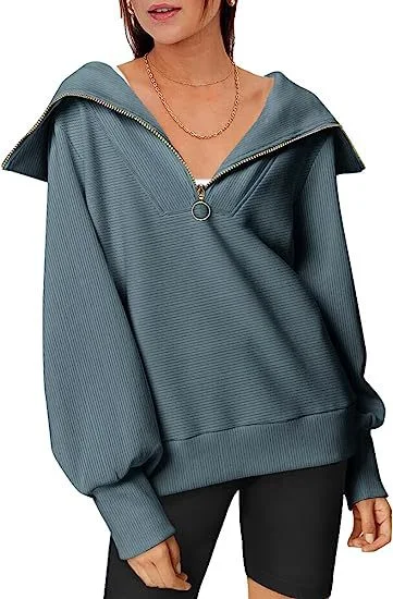 Suéter tipo jersey de gran tamaño con media cremallera para mujer