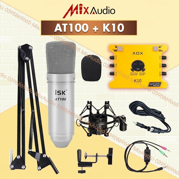 [Chính Hãng] Bộ Combo Mic Thu Âm Hát Livestream Soundcard Xox K10 2020, Mic Isk At100 Thu Âm Điện Thoại, Máy Tính, ....