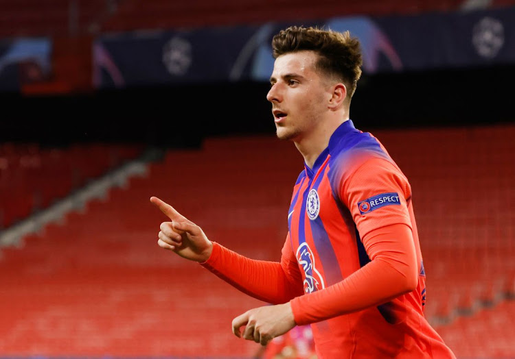 Chelsea's Mason Mount celebrates scoring in the Champions League quarterfinal, first leg against Porto at Ramon Sanchez Pizjuan, Seville on April 7, 2021