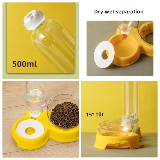 Cat Automatic Feeder Double Bowl3 In 1 Water Dispenser Dog Food Container Drinking Raised Stand Dish Pet Waterer Feeder 