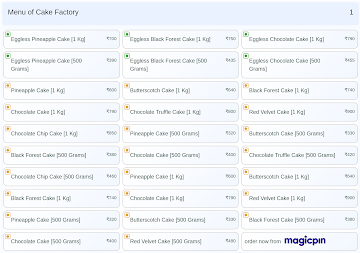 Cake Factory menu 