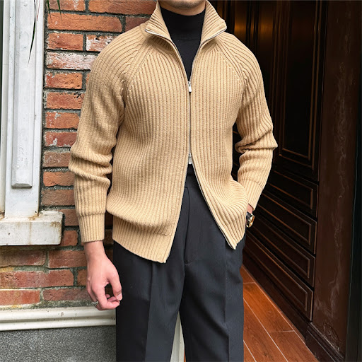 Title 4, Mens Stand-up Collar Cardigan Retro Slim Fit. ...