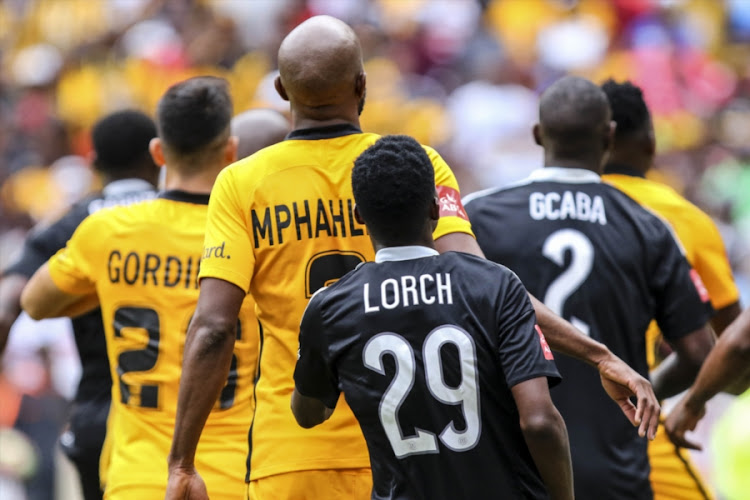 Kaizer Chiefs and Orlando Pirates's players compete for space in the goal box during the Absa Premiership match at FNB Stadium on March 04, 2017 in Johannesburg, South Africa.