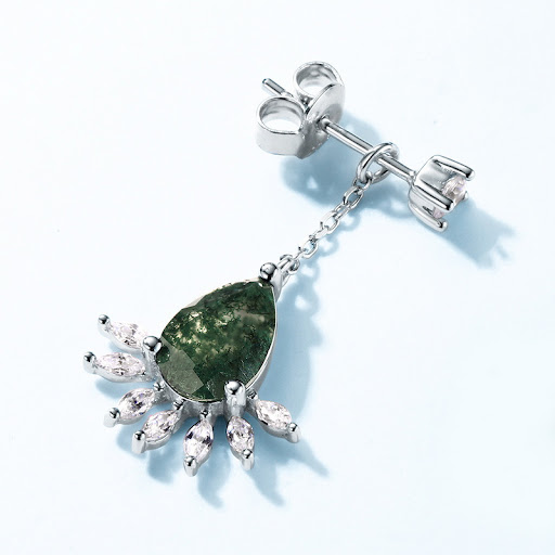 Title 2, S925 Silver Green Moss Earrings for Women Natur...