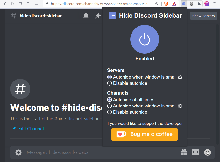 Hide Discord Sidebar Preview image 1