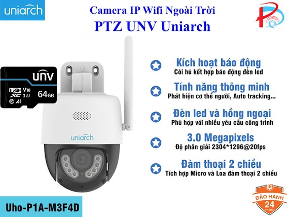 Camera Ip Wifi Ptz Unv Uniarch 3Mp Uho - P1A - M3F4D Đàm Thoại 2 Chiều, Có Màu Đêm - Hàng Chính Hãng