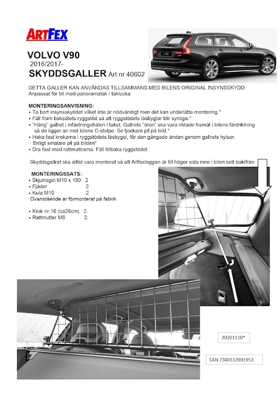 Artfex Hundgaller-Skyddsgaller Volvo V90 2016-23