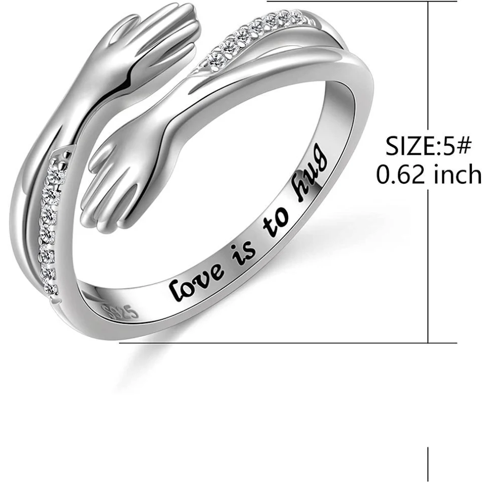 Pierścionek dla pary Fashion Creative Hands Embrace z diamentami, symbol wiecznej miłości i zaangażowania, idealny prezent.