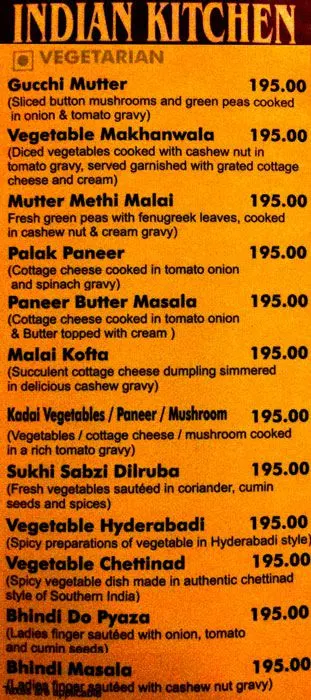 Mysore Memories menu 