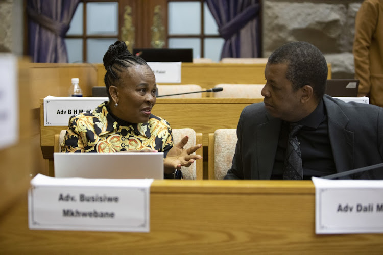 Suspended public protector Busisiwe Mkhwebane and her legal representative, Dali Mpofu SC.