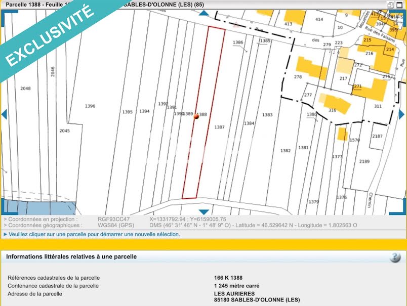 Vente terrain  1245 m² à Les Sables-d'Olonne (85100), 16 000 €