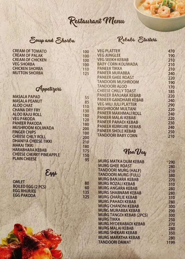 Shruti Restaurant & Bar menu 