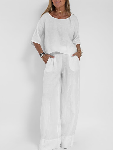 Title 5, Womens Cotton and Linen Casual Cropped Sleeves...