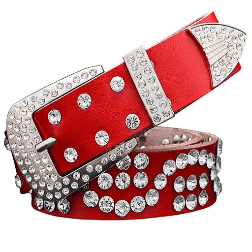 Title 8, Ladies leather belt with diamond studded cowhid...
