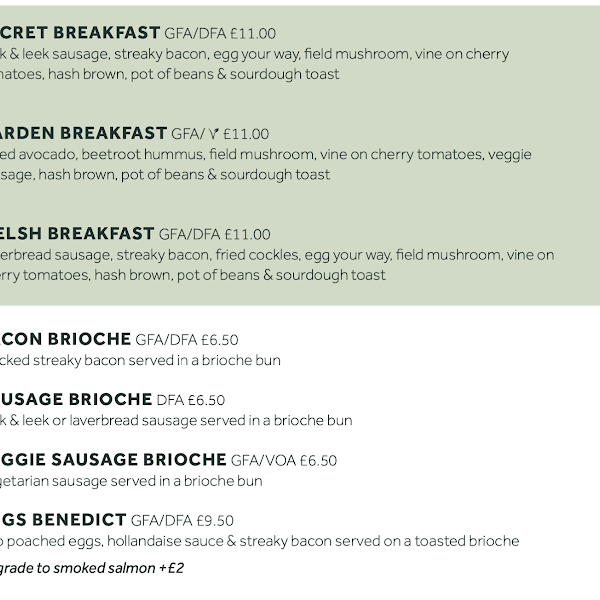 Breakfast Menu March 2024