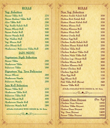 Bademiya Fine Dine Restaurant menu 