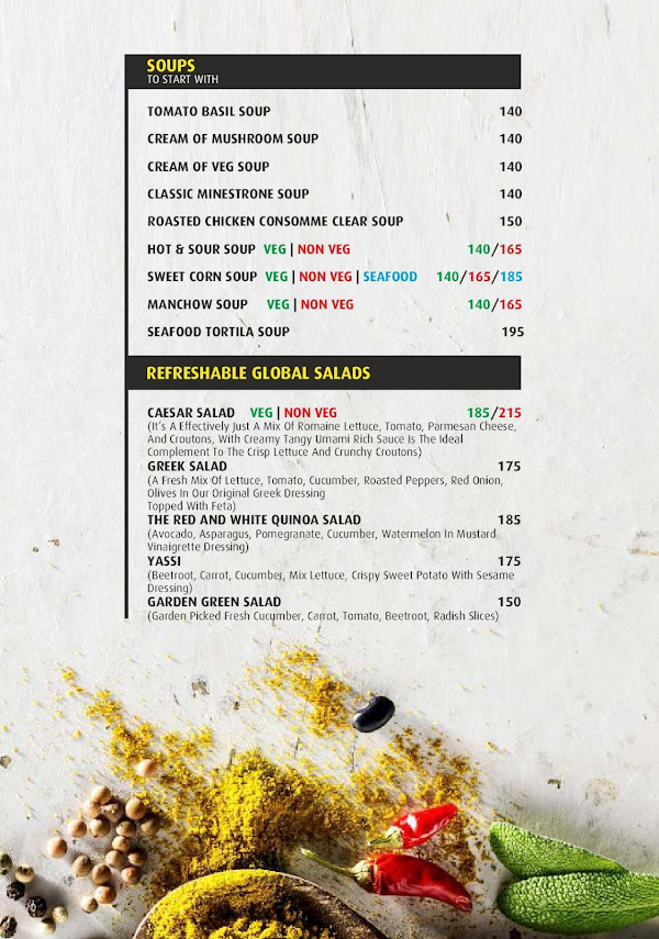 Spice & Tonic- Global Kitchen & Bar menu 