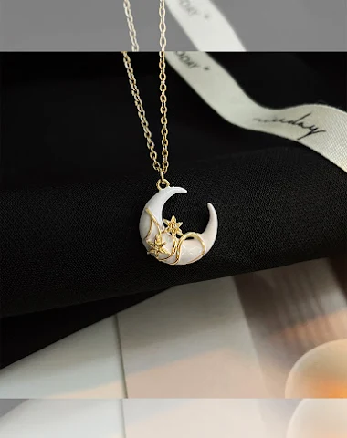 Collar de perlas blancas de luna de - 2