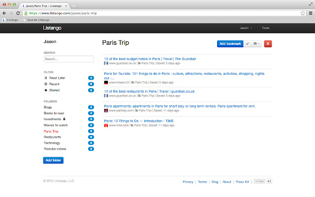 Listango Bookmark Manager chrome extension