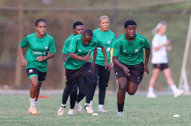 Sibulele Holweni of Bafana leads the training session at the Turf Arena Sports Center in Abuja before their game against Nigeria tonight.