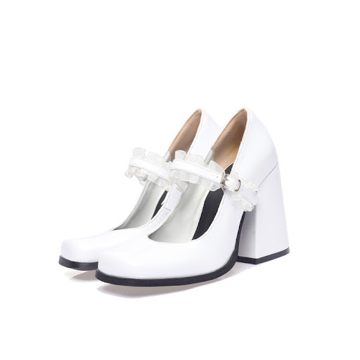 Title 5, Large Square Toe Lace Chunky High Heels for a b...