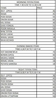 Sri Sangeetha Bhavan menu 1