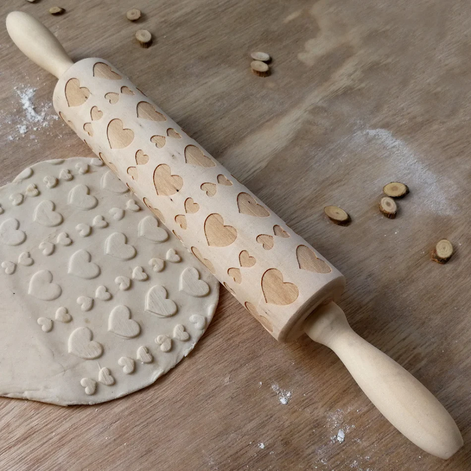 Houten deegroller met laser gegraveerd 