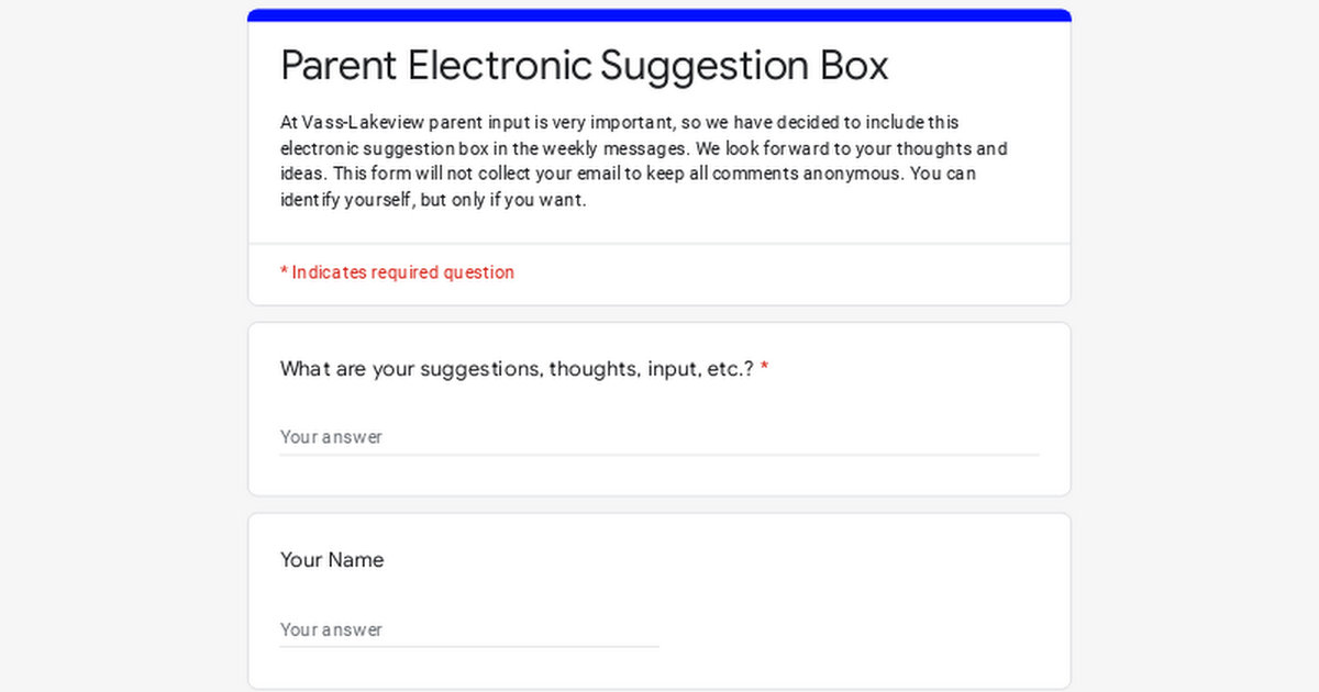 Parent Electronic Suggestion Box