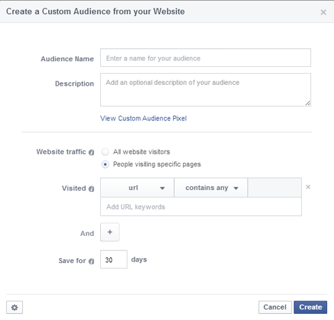 website visitor custom audience set up