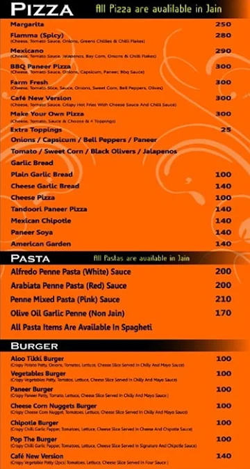 Cafe New Version menu 