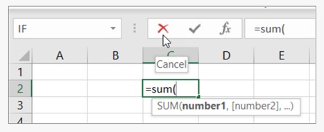 Instead of clicking on the red cross shown selected above, which key could you press to abandon this formula?