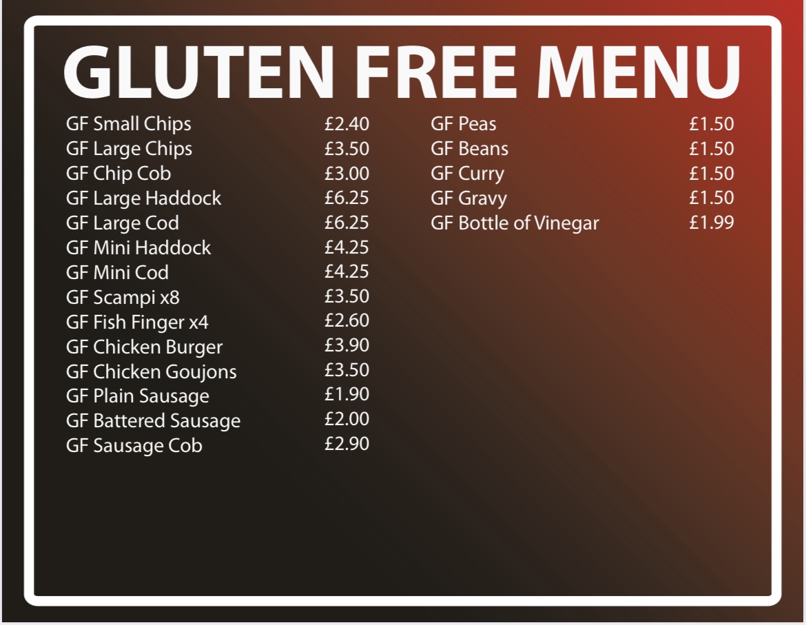 Dave's Place Fish & Chip Shop gluten-free menu