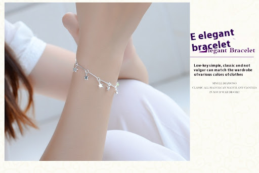 Title 5, Womens Silver Anklet with Bamboo Star and Five...