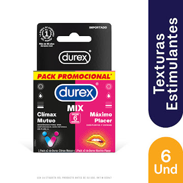 Condones Durex Mix Climax Mutuo y Máximo Placer Caja x 6 und  