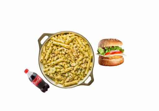 Chicken Bbq Pasta (White Sauce) & Chicken Burger Combo