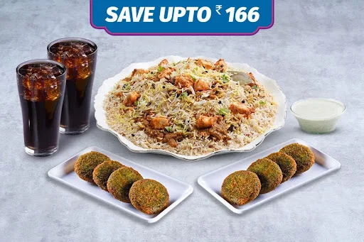 1 Veg Kilo Biryani + 2 Veg Kebabs + 2 Beverages (Serves 3-4)