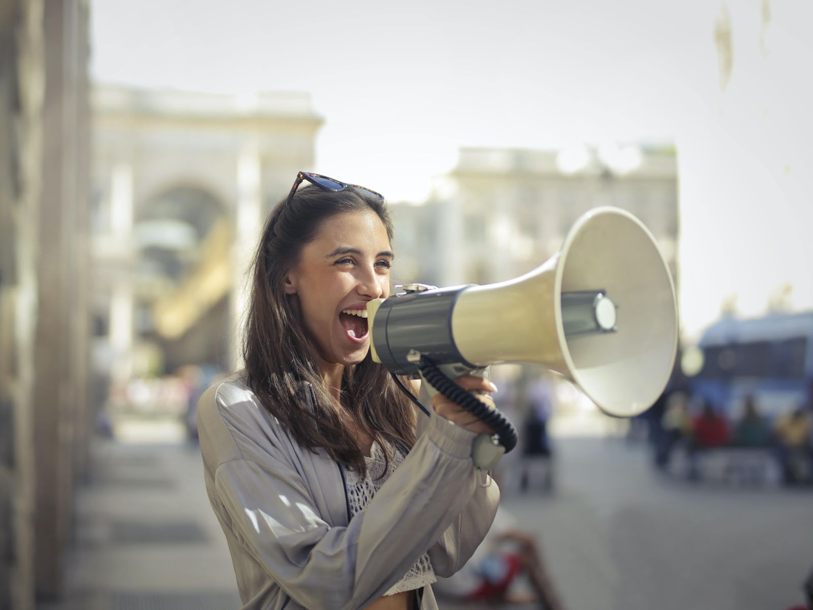 A person shouting into a megaphone