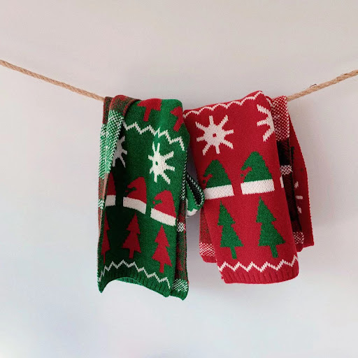 Title 4, Childrens Christmas Tree Deer Knitted Scarf. W...