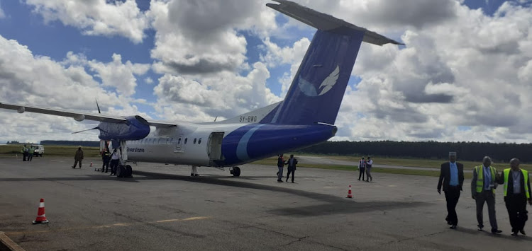 The Silverstone plane at Eldoret International Airport after it crash-landed on Monday.