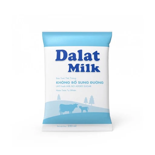 Thùng 48 Bịch Sữa Tươi Tiệt Trùng Vị Tự Nhiên (Không Đường) Dalatmilk 220ml