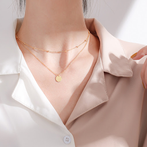 Title 2, Fashionable Double-layer Wafer Necklace for Wom...