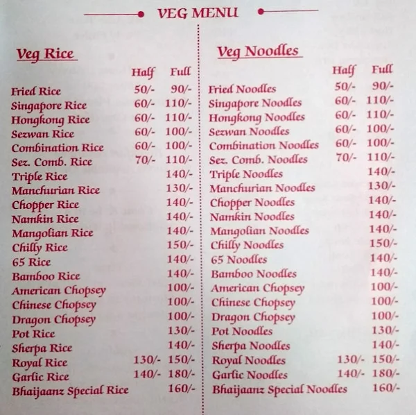 The Bhaijaanz menu 