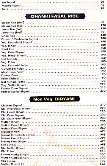 Guru Dham menu 