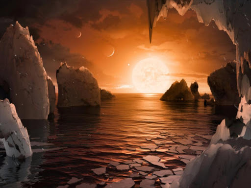 An artist's depiction shows the possible surface of TRAPPIST-1f, on one of seven newly discovered planets in the TRAPPIST-1 system that scientists using the Spitzer Space Telescope and ground based telescopes have discovered according to NASA, in this illustration released February 22, 2017. /REUTERS