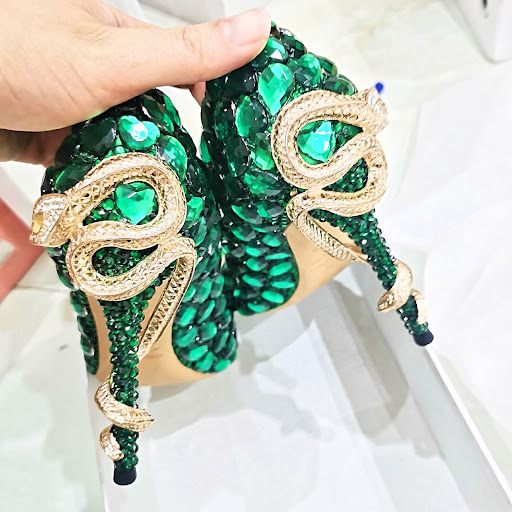 Title 3, Womens Diamond Studded By Hand Green Snake-sha...